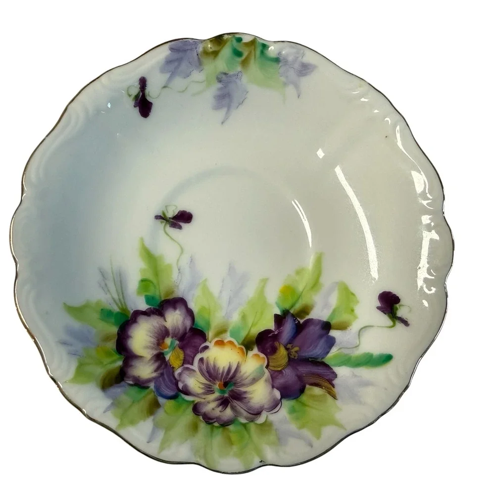 Princess China Occupied Japan Tripod Footed Teacup Saucer Hand Painted Pansy